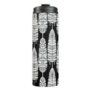 Vögel federn boho nahtlose Muster in schwarz und Thermosbecher