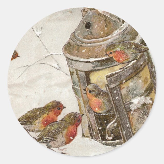 Vögel finden Schutz in Lantern Weihnachten Runder Aufkleber (Vorderseite)