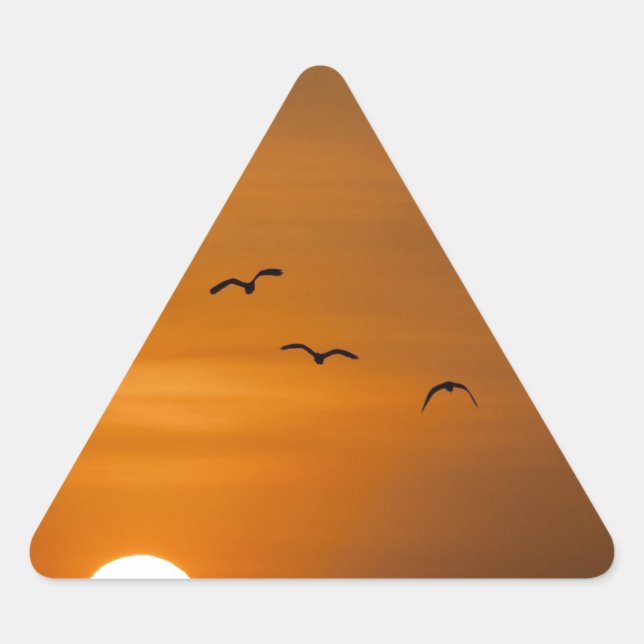Vögel fliegen bei Sonnenuntergang Dreieckiger Aufkleber (Vorderseite)
