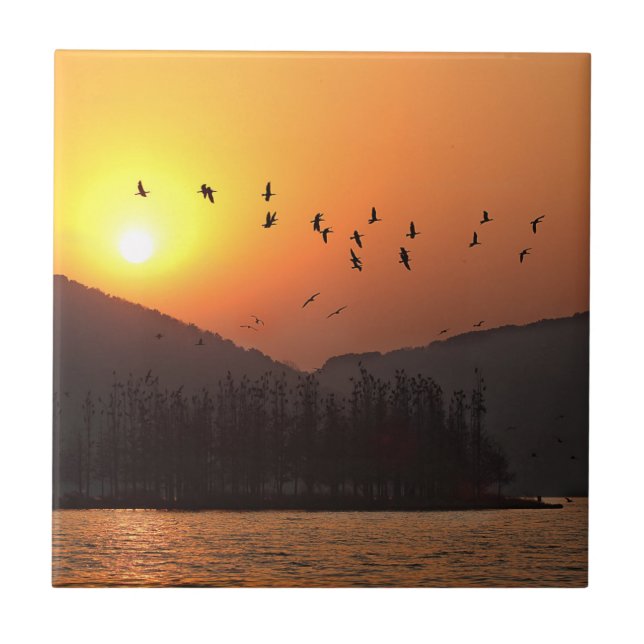 Vögel fliegen in Sunset Sky über den East Lake Fliese (Vorderseite)