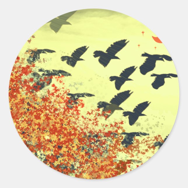 Vögel fliegen roten Mond Runder Aufkleber (Vorderseite)