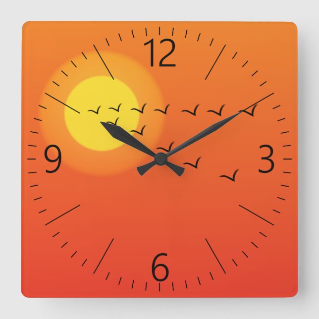 Vögel fliegen zur Sonne Quadratische Wanduhr (Vorderseite)
