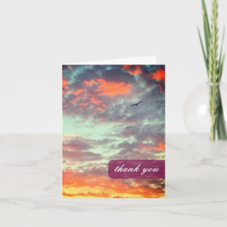 Vogel fliegt rosa Wolken Himmel Danksagungskarte Dankeskarte