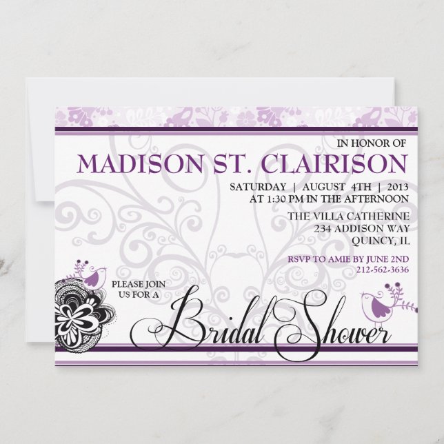 Vögel & Florisken Extravagante Brautdusche Einladu Einladung (Vorderseite)