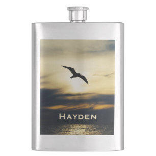 Vogel Flying Silhouette Sunset Personalisiert Flachmann