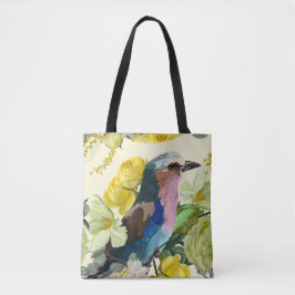 Vogel, gelbe Frühlingsblumen Illustration. Tasche