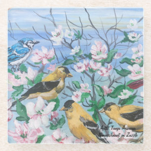 Vögel Glasuntersetzer Original Acryl-Kunst