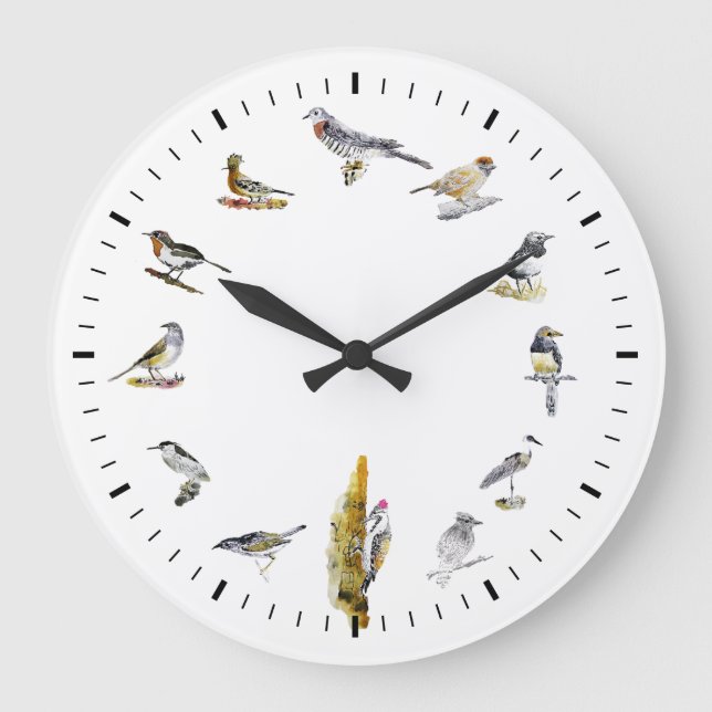 Vögel Große Wanduhr (Vorderseite)