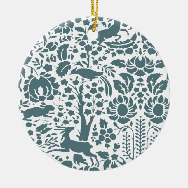 Vögel, Hirsche, Baumfollikelmuster Keramikornament (Vorne)