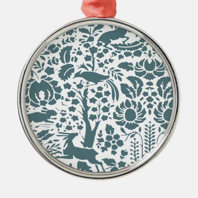 Vögel, Hirsche, Baumfollikelmuster Silbernes Ornament (Vorne)