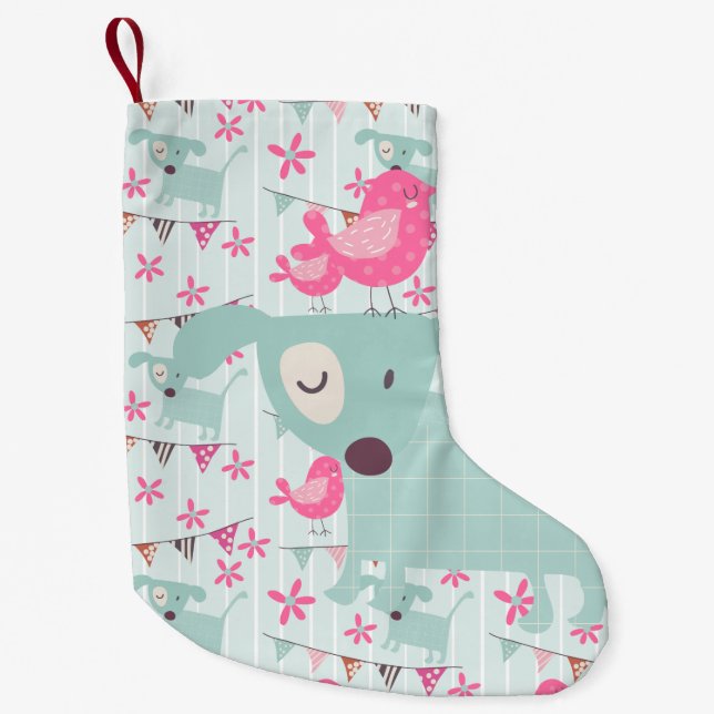 Vögel, Hunde, Banner, Blume Kleiner Weihnachtsstrumpf (Vorderseite)
