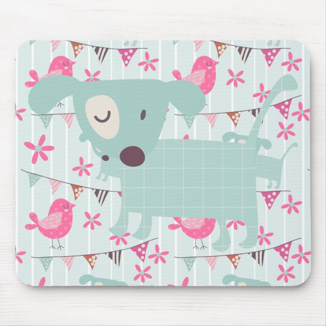 Vögel, Hunde, Banner, Blume Mousepad (Vorne)