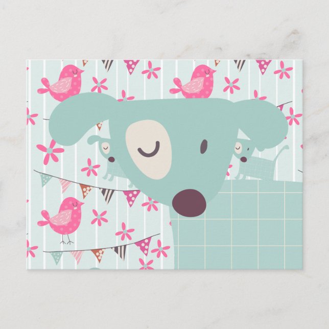 Vögel, Hunde, Banner, Blume Postkarte (Vorderseite)