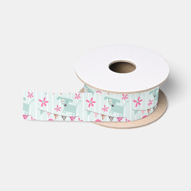 Vögel, Hunde, Banner, Blume Satinband (Spule)