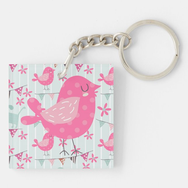 Vögel, Hunde, Banner, Blume Schlüsselanhänger (Rückseite)
