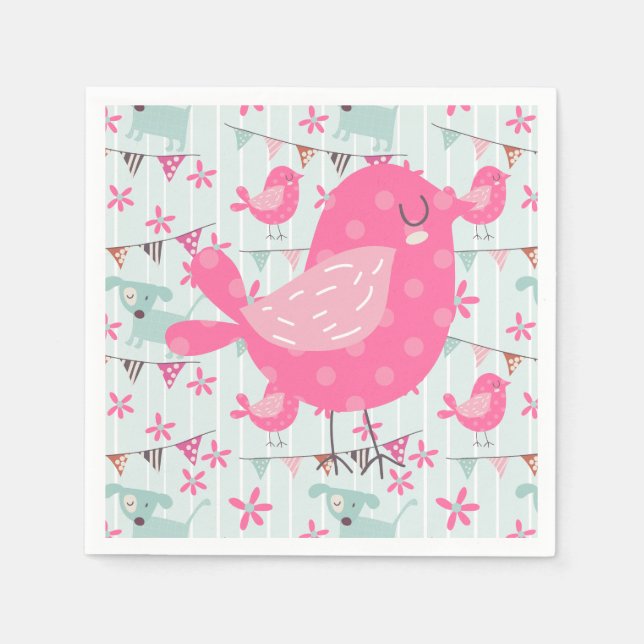 Vögel, Hunde, Banner, Blume Serviette (Vorderseite)