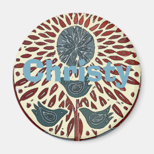 Vögel im Baum Abstrakt, Namen oder Text hinzufügen Magnet
