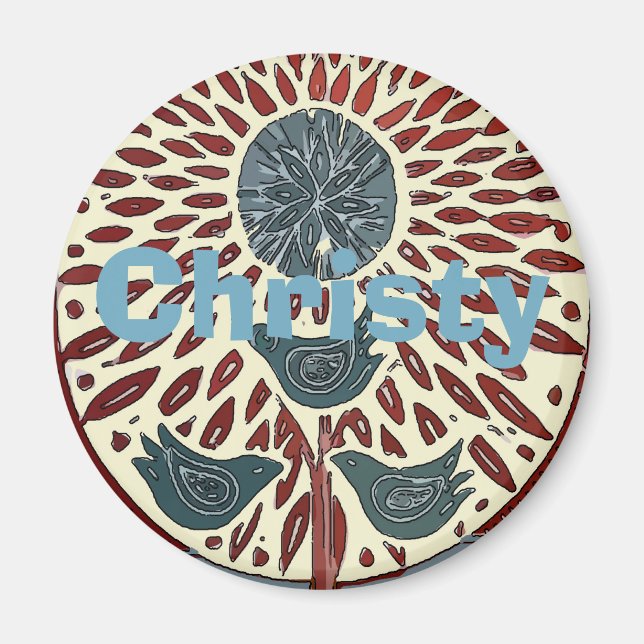 Vögel im Baum Abstrakt, Namen oder Text hinzufügen Magnet (Vorne)