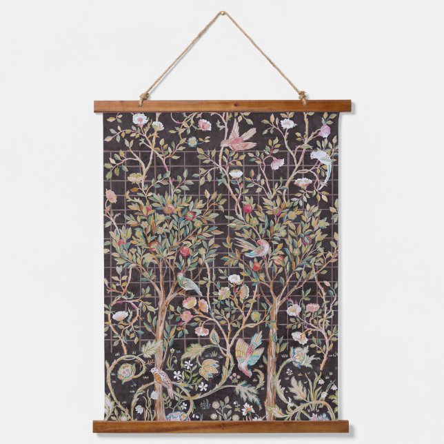 Vögel im Blumengarten, William Morris Wandteppich Mit Holzrahmen (Vorderseite)