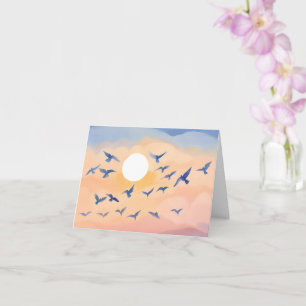 Vögel im Flug   Sonnenuntergang Natur Aquarell Karte