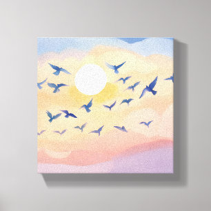 Vögel im Flug   Sonnenuntergang Natur Aquarell Leinwanddruck