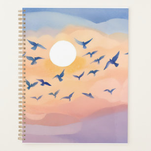 Vögel im Flug Sonnenuntergang Natur Aquarell Planer