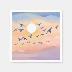 Vögel im Flug Sonnenuntergang Natur Aquarell Serviette