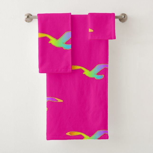 Vogel im Flug Wiederholung von Hot Pink Badhandtuch Set (Insitu)