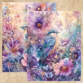 VOGEL IM FRÜHLINGSBLUMENGARTEN-SCRAPBOOK-PAPIER