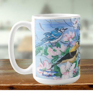 Vögel im Hinterhof Handgemalte Kunst Kaffeetasse