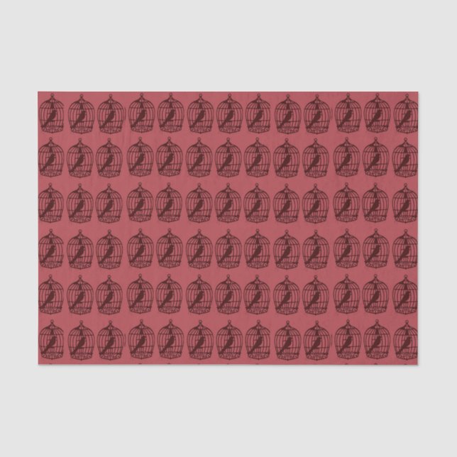 Vogel im Käfig-Burgund-Muster Seidenpapier (Vorderseite)