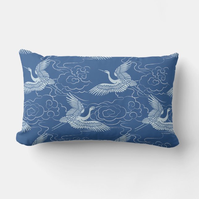 Vögel im Muster der blauen chinesischen Keramik Lendenkissen (Vorderseite)