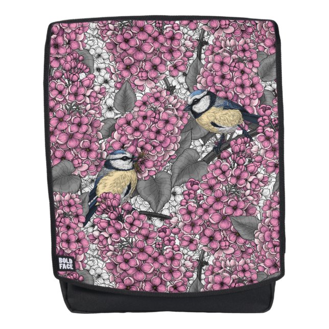 Vögel im Rosa-lila-Garten Rucksack (Vorderseite)