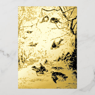 Vögel im Schnee Vintage viktorianische Ära 1889 We Folien Feiertagskarte