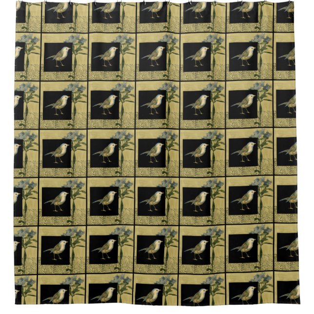 Vogel im schwarzen und Vintagen Hintergrund Duschvorhang (Vorderseite)