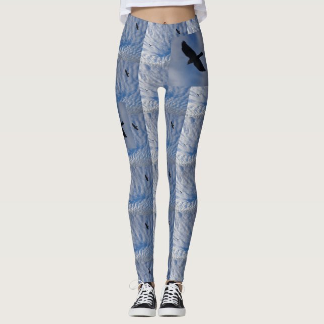 Vögel in Blue Cloudy Sky Legging Leggings (Vorderseite)