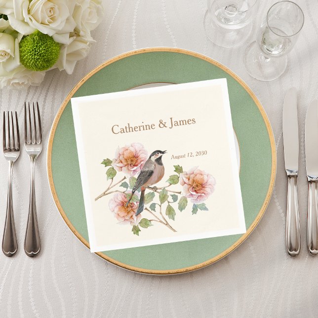 Vögel in Blumen Hochzeit Serviette (Von Creator hochgeladen)
