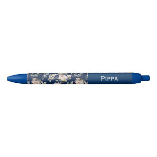 Vogel in Blüten Blumen Navy Blau Benutzerdefiniert Kugelschreiber