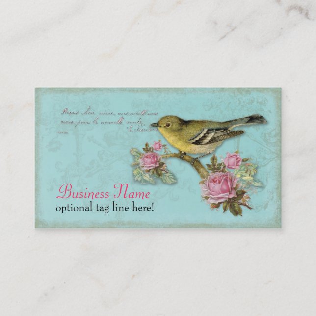 Vogel in den rosa Rosen-Geschäfts-Karten Visitenkarte (Vorderseite)