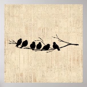 Vögel in der Vintagen Vogelzweig Poster