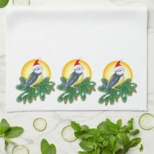 Vögel in der Weihnachtsmannmütze Geschirrtuch