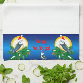 Vögel in der Weihnachtsmannmütze Geschirrtuch