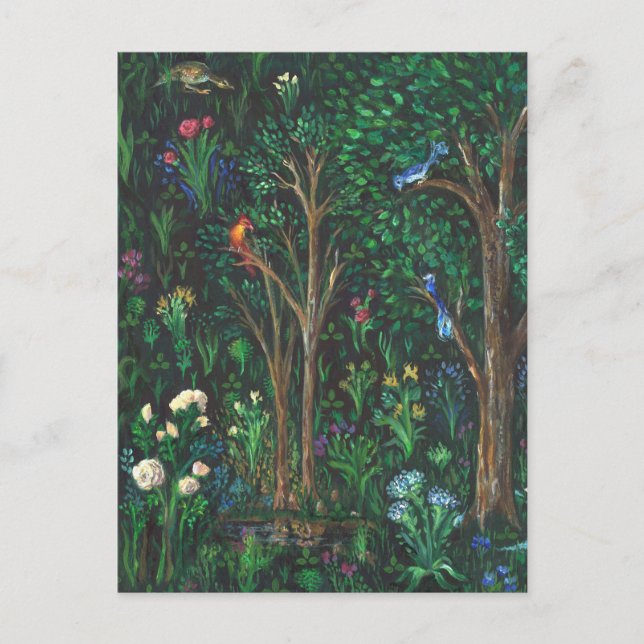 "Vögel in einem mittelalterlichen Wald." (Teichdet Postkarte (Vorderseite)