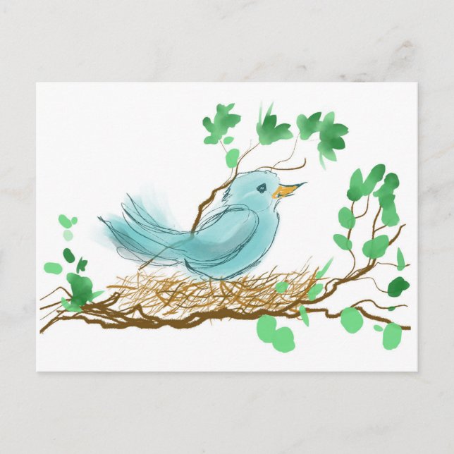 Vogel in Nest Postkarte (Vorderseite)