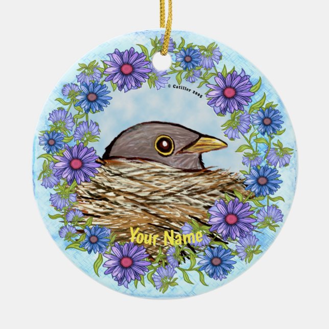Vogel in Nestdekoration Keramik Ornament (Vorne)