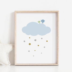 Vögel in Sky Cloud & Stars Kinderzimmer Art Poster