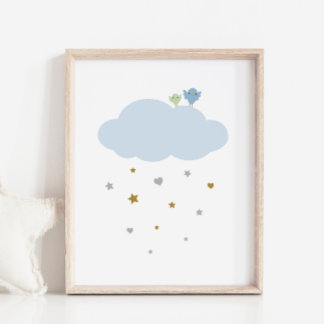 Vögel in Sky Cloud & Stars Kinderzimmer Art Poster