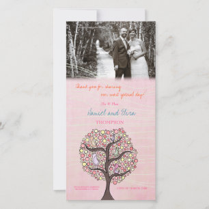 Vögel in Tree Pink Danke, dass ihr Hochzeitfotokar Dankeskarte