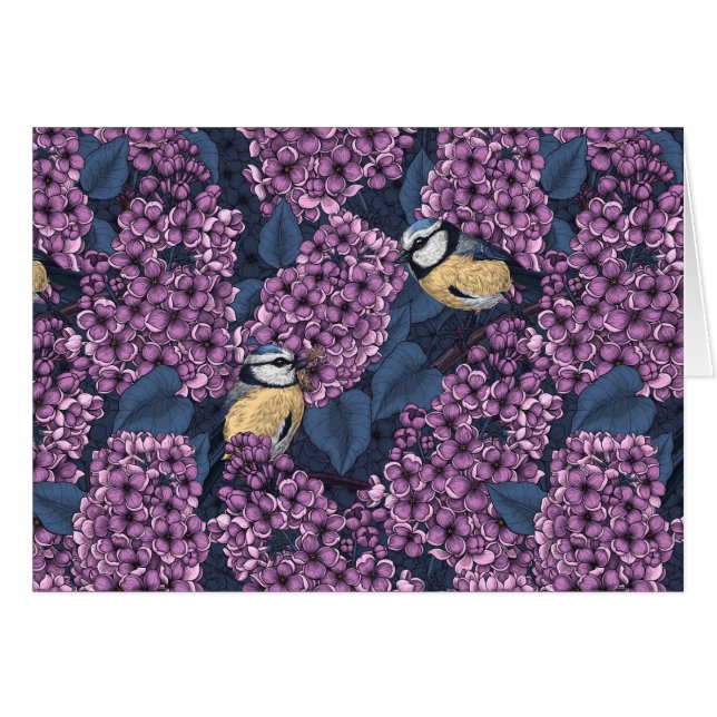 Vögel in violettem lila Garten (Vorderseite (Horizontal))