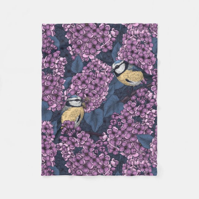 Vögel in violettem lila Garten Fleecedecke (Vorderseite)